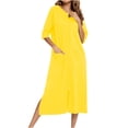 thumbnail image 2 of CFLVAEK Womens Robes Lightweight Half Sleeve Robe Loose Fitted Zipper Bathrobes with Pockets Solid Color Full Length House Coat Yellow L, 2 of 7