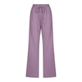 thumbnail image 4 of 2025 Women High Waisted Wide Plus Size Pants for Women Work Casual High Waist Leg Pants Casual Drawstring Elastic Trousers Comfy Straight Linen Pants for Women Casual Leg Long Pants with, 4 of 5