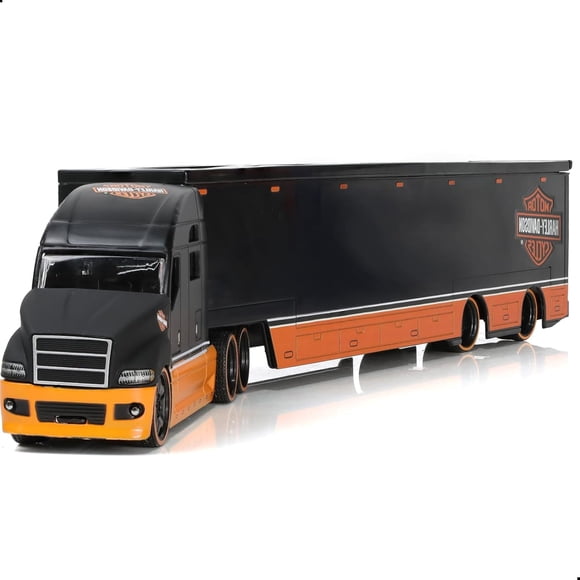 Nuotie Semi Truck Toy with Trailer, 1/64 Scale Alloy Metal Diecast Heavy Semi Truck Trailer Head Toy Model, MAx Diecast Tow Traktor Gift for Boy Adult Model Car Collector -OrangeBlack