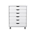 thumbnail image 3 of Pemberly Row Modern Solid Wood 6-Drawers Wide Roll Utility Cart in White, 3 of 8