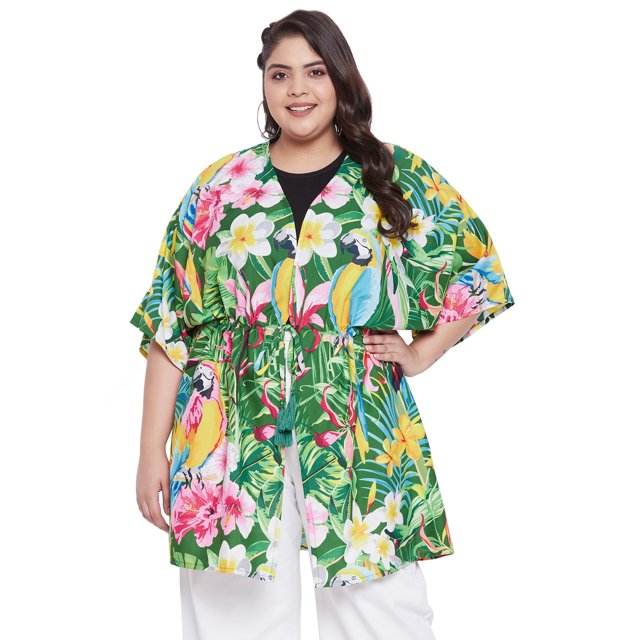 Women's Kimono Cardigan Floral Print Drawstring Open Front Loose Top Summer