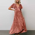 thumbnail image 1 of Gspmoly Robes d'Été pour Femmes, Mode Femme Aguichant d'Été à Rayures Col en V Manches Courtes Couleur Unie Fête Formelle Longue Robe Robes de Cocktail Économies, 1 of 8