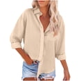 thumbnail image 1 of Timegard Button down Shirts for Women Cotton Linen Lapel Neck Blouse Lightweight Fall Casual Loose Tops, 1 of 5