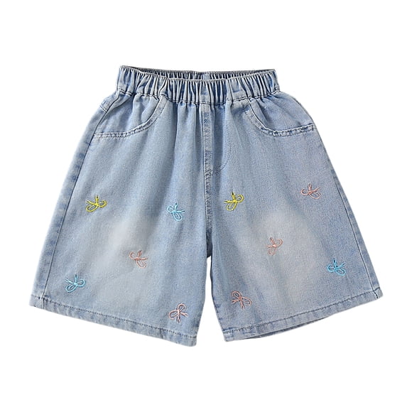 Akiihool Short en Denim pour Tout-Petit Fille Short pour Bébé Tout-Petit Short en Coton Uni pour Bébé avec Cordon de Serrage Vêtements d'Été Respirants et Doux pour Bébé (Bleu Ciel,13-14 Ans)