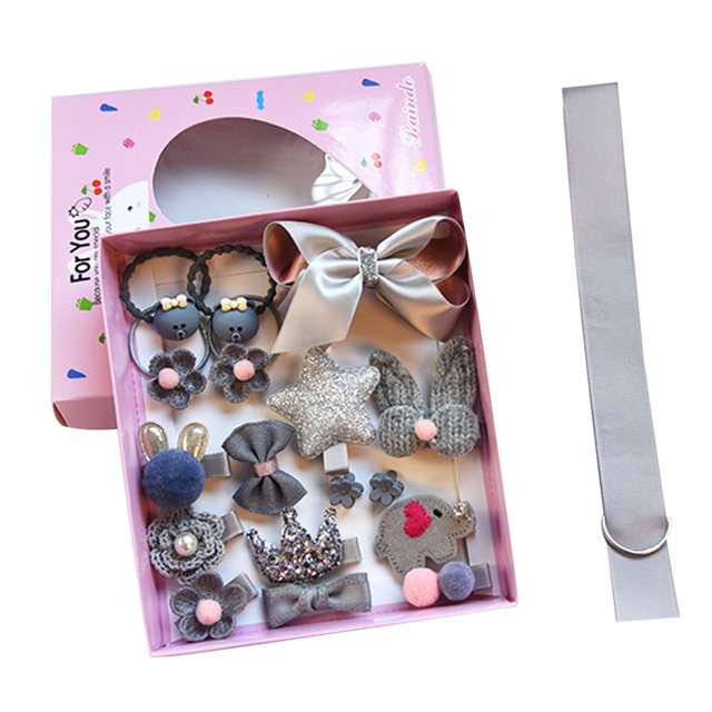 18PCS Kids Hair Accessories Kit Assorted Hair Barrettes Hair Ties with Ribbon