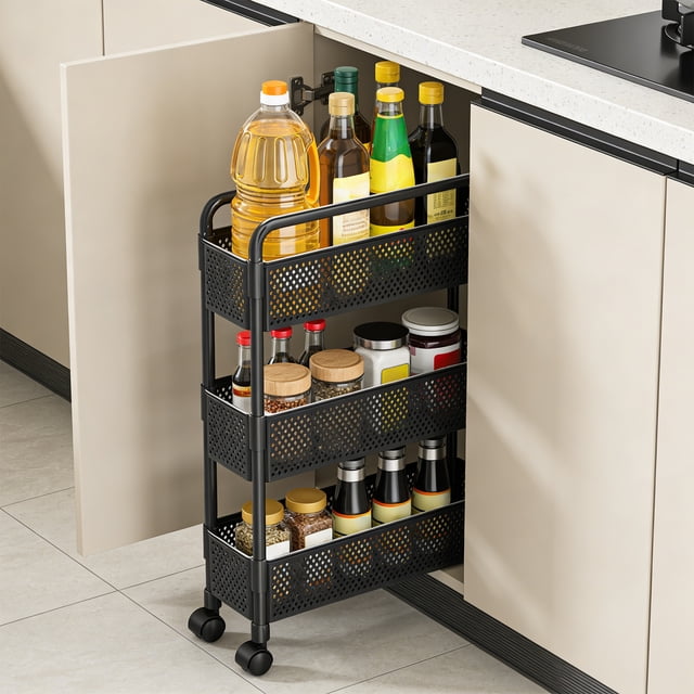 EGNMCR Floor-standing Multi-Tier Kitchen Shelving Unit For Narrow Spaces Snack Storage For Living Room And Bedroom Plastic Shelving Unit