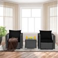 thumbnail image 3 of Patiojoy 3PCS Patio Rattan Furniture Conversation Set with 2 Cushioned Sofas & Coffee Table for Outdoor Black, 3 of 6