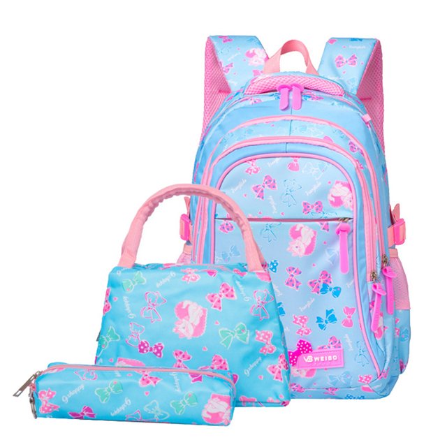 3pcs/set Bow Print Schoolbags for Teen Girls Primary Waterproof Kids Backpack Student Princess Backpack Children's Bookbag Rucksack