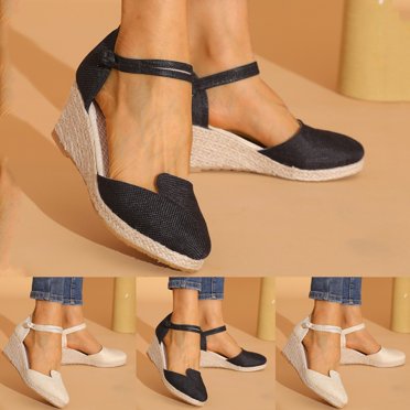 TrendOFT Womens Footbed Sandals Casual Platform Wedge Fashion Versatile Braided Buckle Breathable Wedge Summer Womens Flat Sandals Black 39