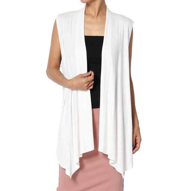 TheMogan Women's Long Vests Sleeveless Draped Lightweight Open Front Cardigan