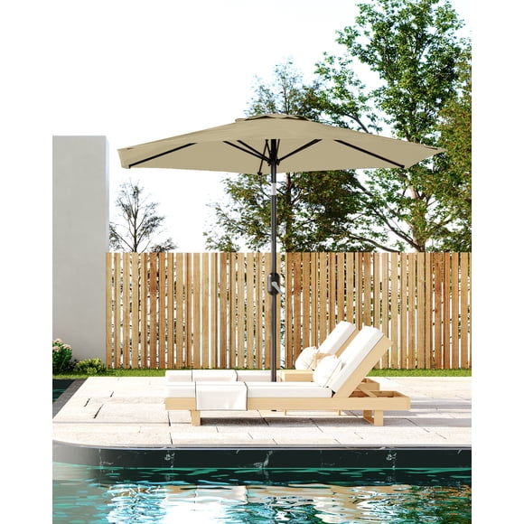 GOGRANT LED Patio Umbrella with Tilt & Crank, UPF 50+ Waterproof Canopy & Sturdy 6-Rib Iron Frame, All-Weather Wind Resistant Outdoor Umbrella for Garden, Pool, Deck, Balcony & Backyard