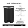 thumbnail image 3 of Better Homes & Gardens Kitchen Trash Can, 55 Liter Plastic Semi Round Step Black, 3 of 9