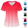 thumbnail image 2 of EQWLJWE Women's Plus Size V-Neck Short Sleeve Printed Scrub Top with Pocket, 2 of 3