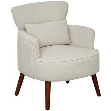 HOMCOM Upholstered Accent Chair with Wood Legs, Living Room Chair, Cream