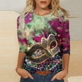 thumbnail image 5 of T-shirts de Mardi Gras pour Femmes Grande Taille, T-Shirts de Croisière de Carnaval, Masque Pailleté Graphique Vêtements de Mardi Gras Femmes Grande Taille, Mode T-Shirts à Imprimé Masque pour Femmes Manches 3/4 Col Rond Hauts de Carnaval, 5 of 5