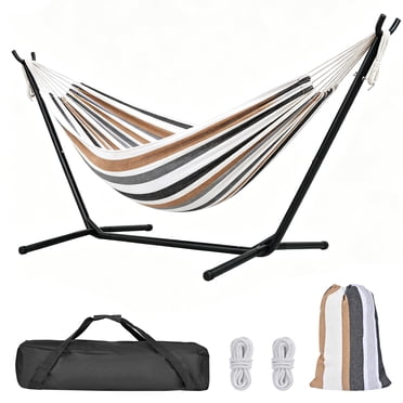 9Ft Double Hammock with Space Saving Steel Stand and Carrying Case, Heavy Duty Standing Hammocks for 2 Person, 450 lb Capacity