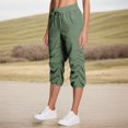 thumbnail image 1 of Women's Workout Capris Cinch Bottom Adjustable Breathable Cargo Pants Drawstring Elastic Waist Quick Dry Pull on Cropped Pants with Pockets Army Green S, 1 of 8