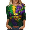 thumbnail image 1 of Penkiiy 2024 Chemise Manches 3/4 Mardi Gras Blouse Fantaisie Femme Imprimé Masque de Carnaval Tunique Thème Fête Col Rond Tee m Multicolore, 1 of 5