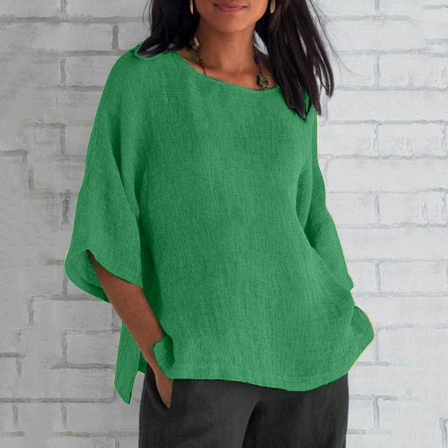 Blouses, Hauts et T-Shirts pour Femmes Grande Taille en Liquidation Femmes Dames Manches Raccourcies Col Rond Coton Chemise Ample Blouse