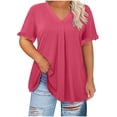 thumbnail image 1 of Chbgutlmr Womens Shirts Plus Size V Neck Ruffle Short Sleeve Ruched Blouse Loose Comfy Summer Casual Tops, 1 of 7