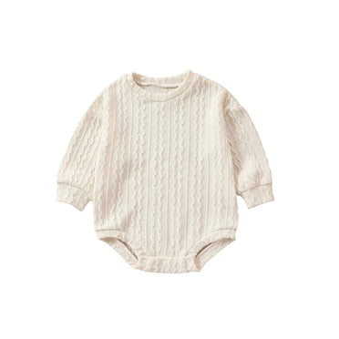 EYIIYE Toddler Boys Girls Knit Romper 0-2Y Infant Baby Sweater Jumpsuit Long Sleeve Playsuit Crew Neck Solid Bodysuit Newborn Casual Daily Clothes for Spring Fall