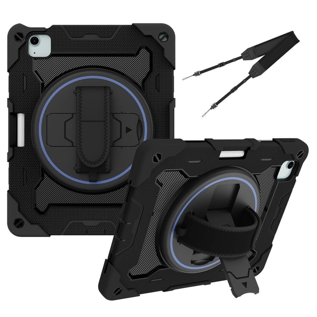 XYX 3in1 Rotating Stand Case for iPad Air 11 (2025)/iPad Air 11 (2024)/iPad Pro 11 inch (2022/2021/2020/2018) with Hand/Shoulder Strap, Shockproof Rugged, Black