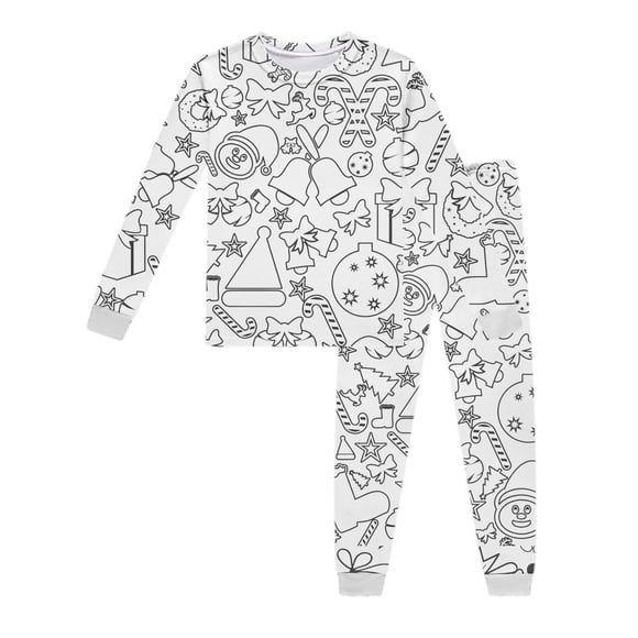 MIASHUI Boys Sleepwear Set Long Sleeve Top and Pants Doodle Print Pajamas for Kids Holiday Family Matching Outfits Classic Comfortable Nightwear White,5-6 Years