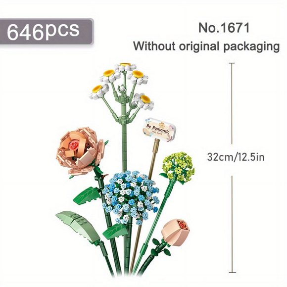 Bricolage Créatif Bouquet de Blocs de Construction Modèle 3D - Cadeau Parfait pour Enfants et Décoration de Maison!