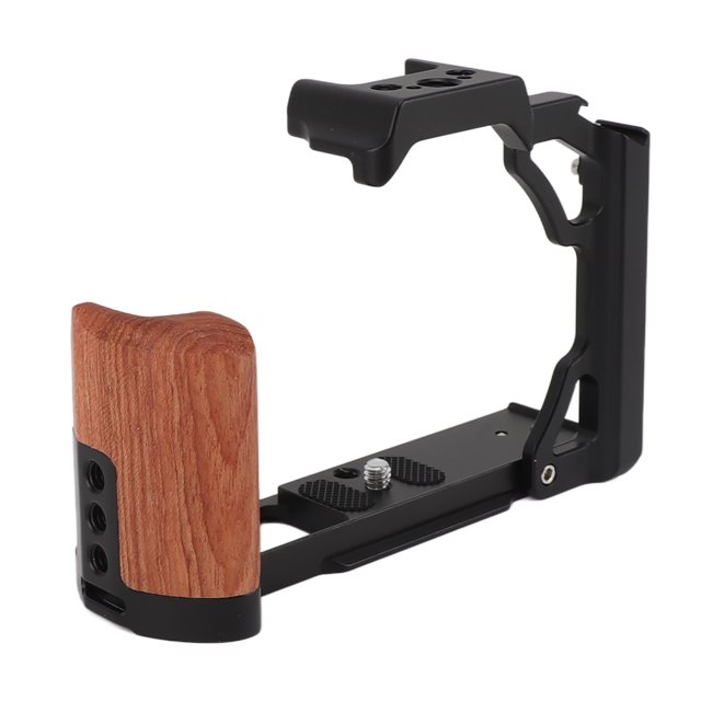 Camera Cage, Aluminum Alloy Video Camera Cage Rig with Wood Handle, Vlogging Video Shooting Filmmaking Rig Stabilizer for ZFC Camera, Anodized, Easy To Install