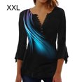 thumbnail image 2 of pitrice 3/4 Tops Manches Swing T-Shirt Tunique d'Été Attrayant Respirant Multicolore Plissée Longue Durée à la Mode Bleu Foncé XXL, 2 of 5
