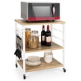 thumbnail image 2 of Patiojoy Kitchen Baker's Rack 3-Tier Microwave Cart with Wheels&10 Hooks Maple, 2 of 7
