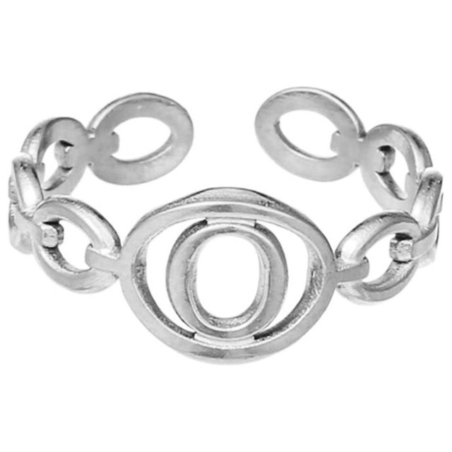 TIMIFIS Silver Rings Titanium Steel Plated 26 Letter English Opening Finger Hollow Valentine'S Day Gift