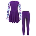 thumbnail image 1 of RUNQHUI Kids Girls UPF 50+ Rash Guard Swimsuits 2 Pieces Long Sleeves Dress with Pants Set Purple 12, 1 of 7