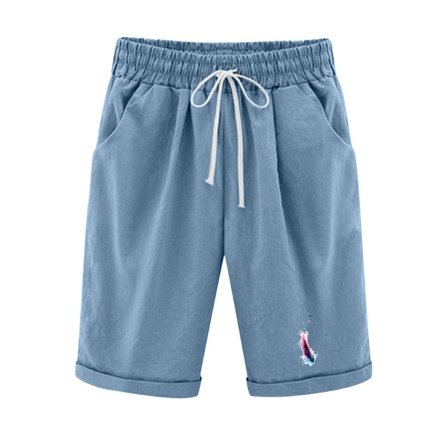 Birdeem Shorts Capris à Cordon pour Femmes à Imprimé Plume à la Mode