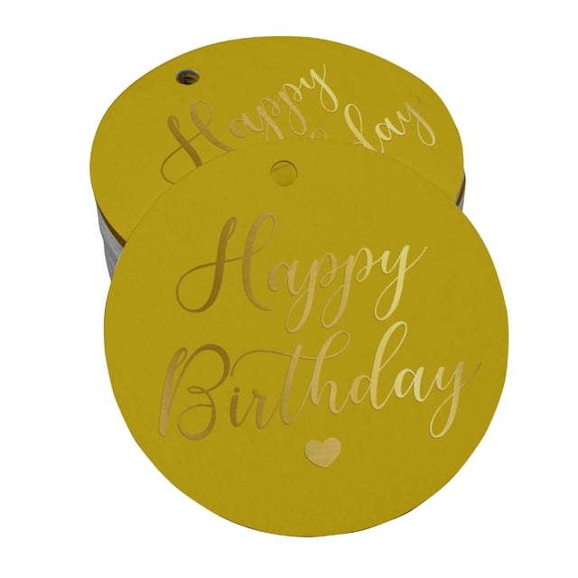 Inkdotpot 50 Pack Real Gold Foil Paper Tags Happy Birthday Favor Hang Tags