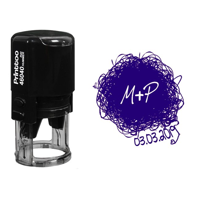 Printtoo Self Inking Custom Round Scribble Rubber Stamp Save The Date Personalized Stamper-Violet