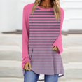 thumbnail image 2 of Chandails Légers pour Femmes Hauts Tendance Col Rond Raglan Manches Longues Chandails à Enfiler Hauts Mode d'Automne Décontracté Rayé Ample Surdimensionné Blouses S-106 Rose Vif-A TTG, 2 of 5