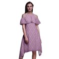 thumbnail image 1 of Bimba Purple Floral Printed Womens Ruffle Front Cold Shoulder Swing Shift Dress - Medium, 1 of 6