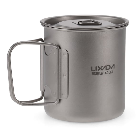 Lixada Ultralight Titanium Cup Outdoor Portable Camping Picnic Water Cup Mug with Foldable Handle 300ml / 350ml / 420ml / 550ml / 650ml / 750ml