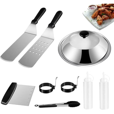 Ensemble d'Accessoires pour Plaque de Cuisson, Ensemble d'Outils de Gril 9 Pcs pour Blackstone et Chef de Camp, Ensemble Professionnel de Spatules pour Gril BBQ avec Couvercle d'Arrosage Noir