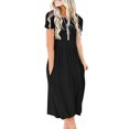 thumbnail image 3 of facefd Women Pockets Pleated Crew Neck Short Sleeve Solid Color Midi Dress black L, 3 of 4