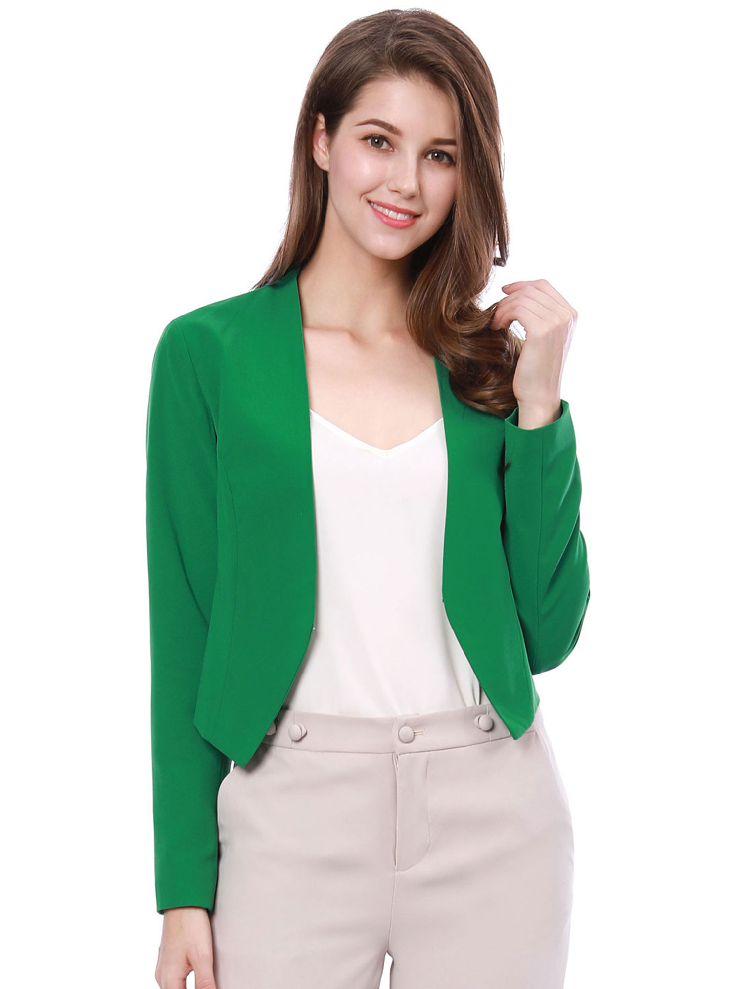 INSPIRE CHIC Women's Collarless Work Office Business Casual Cropped Blazer Jacket