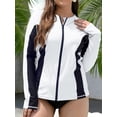 thumbnail image 2 of Charmo Womens Long Sleeve Rashguard Swimsuit Zip Front Color Block Tankini Sun Protection Rash Guard, 2 of 5