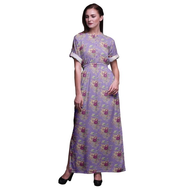 Bimba Robe Longue pour Femmes en Rayonne à Feuilles et Fleurs, Style Bohème, Plage, Cocktail, Fête, Maxi, Fendue - Grande