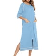 thumbnail image 4 of MeetoTime Robe pour Femmes à Fermeture Éclair devant, Robe de Maison, Chemise de Nuit à Manches 3/4, Longueur Complète, Tenue de Détente pour Dames avec Poches, 4 of 5