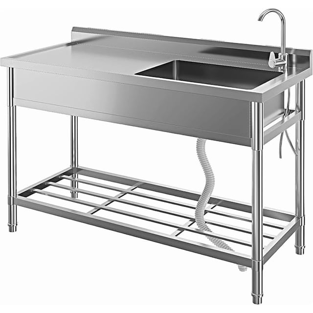BeesClover Stainless Steel Utility Sink, Free Standing Single Bowl with Complete Faucet Set for Laundry, Kitchen, Garage & Outdoor