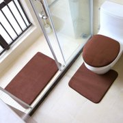 MesaSe 3 Pieces Bathroom Rugs Set  Includes U-Shaped Contour Toilet Mat  Bath Mat and Toilet Lid Cover  Machine Washable Bath Rugs for Bathroom  Tub  Shower