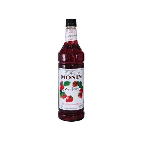 Monin Strawberry Syrup - 4 Liters Total (4x 1L) - Sweet, Fruity Flavor - For Sodas, Cocktails & Coffee