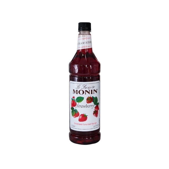 Monin Strawberry Syrup - 4 Liters Total (4x 1L) - Sweet, Fruity Flavor - For Sodas, Cocktails & Coffee