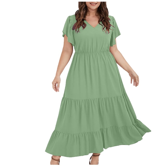 Robes d'Été pour Femmes 2023 Robe Grande Taille pour Femmes Col en V Robes d'Été Décontractées avec Poche Sans Manches avec Poches